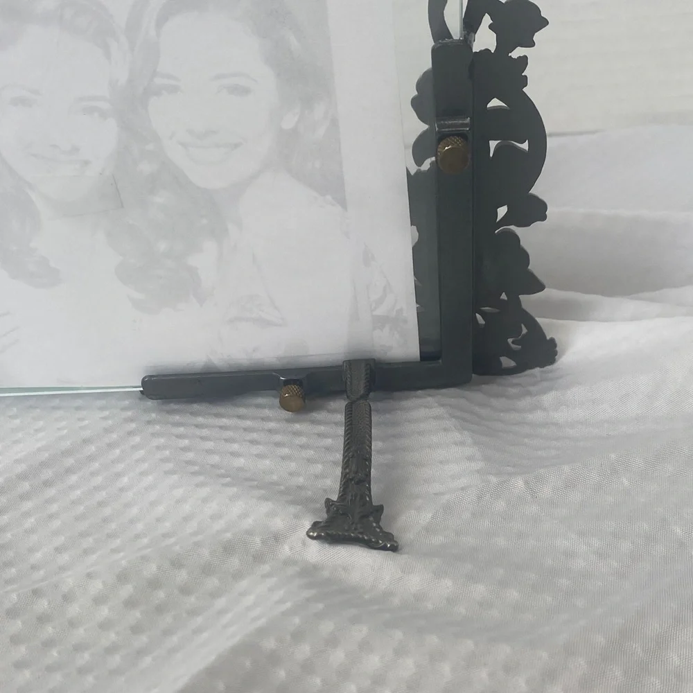 Silver Pewter Floral Double Glass Photo Frame